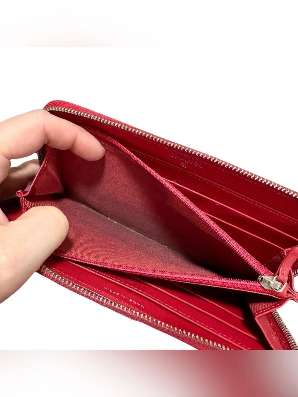 Chanel Mademoiselle Chevron Red Lambskin Leather Zip Around Zippy Large Wallet